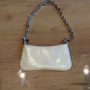 Aldo White Croc-Embossed Shoulder Bag with Silver Chain